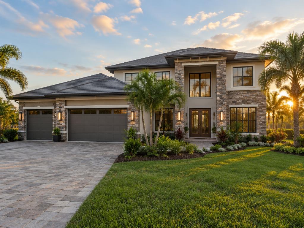 Two-story Florida home at sunset
